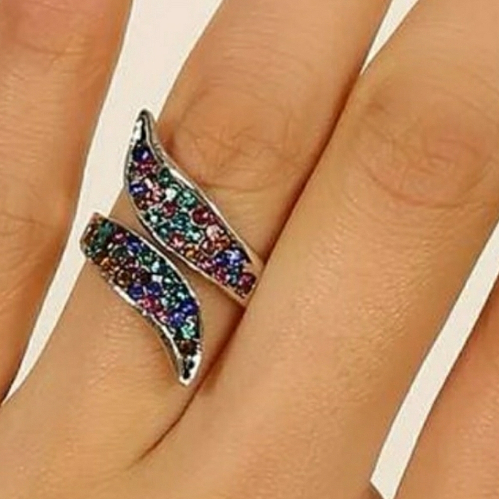 Colorful rhinestone spiral ring, NWOT - Picture 3 of 3